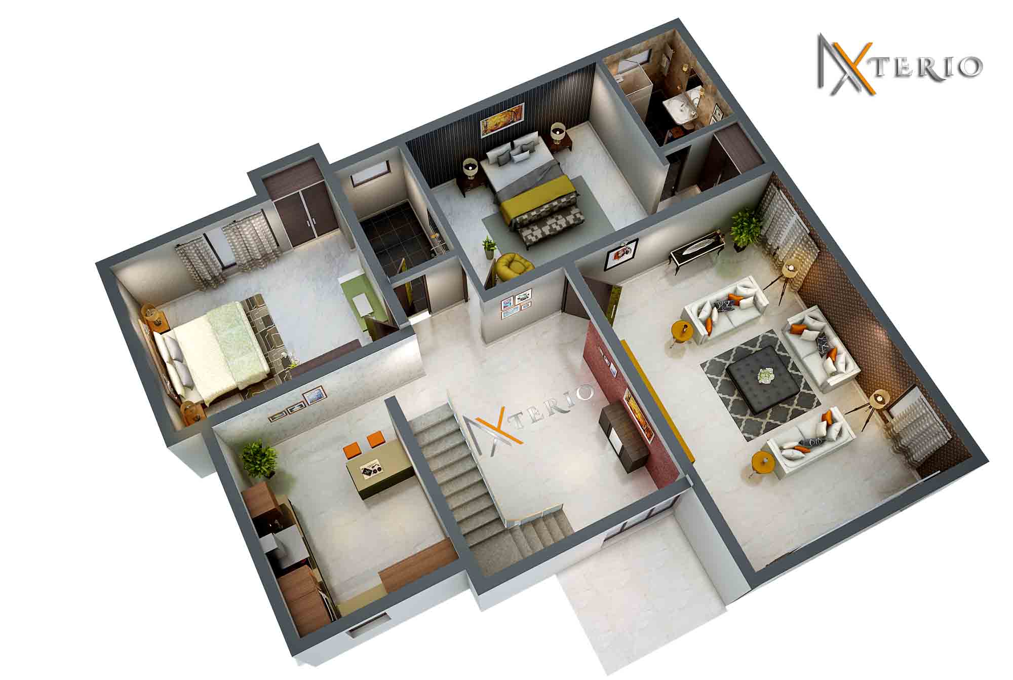 Living interior with natural light and layered materials